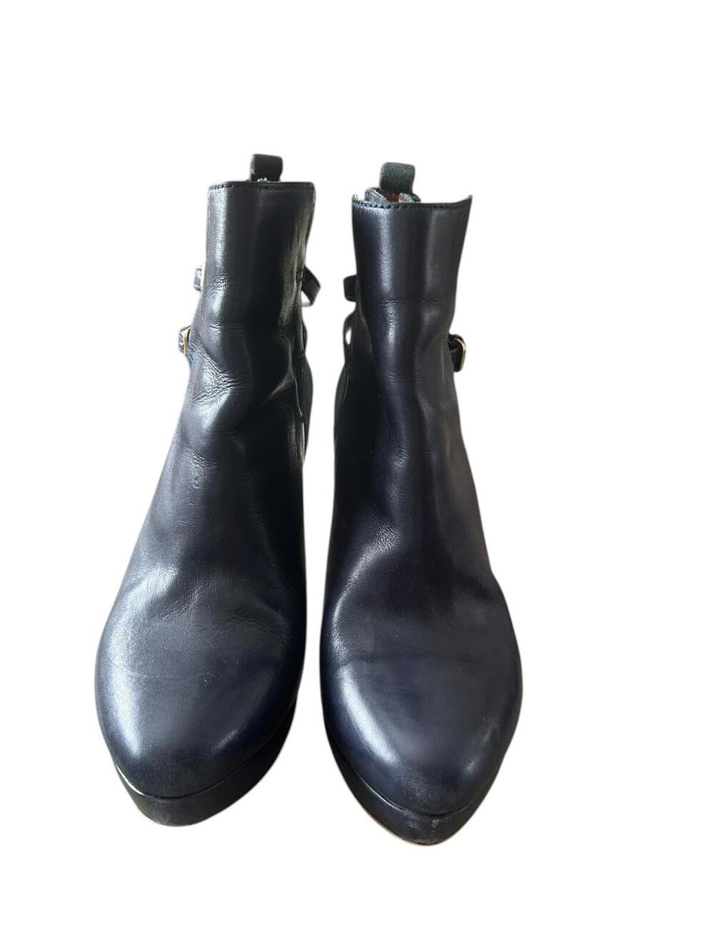 Zara navy leather suede platform ankle boots buckle heels size 8 - Picture 8 of 11